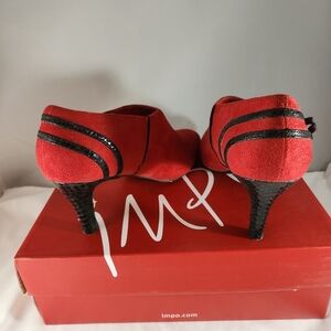 Impo Booties Scarlet Red Suede Black Croc Size 7M Ankle Boots Heels